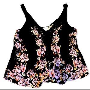 Intimately Free People Black Lace Trim Floral Tank